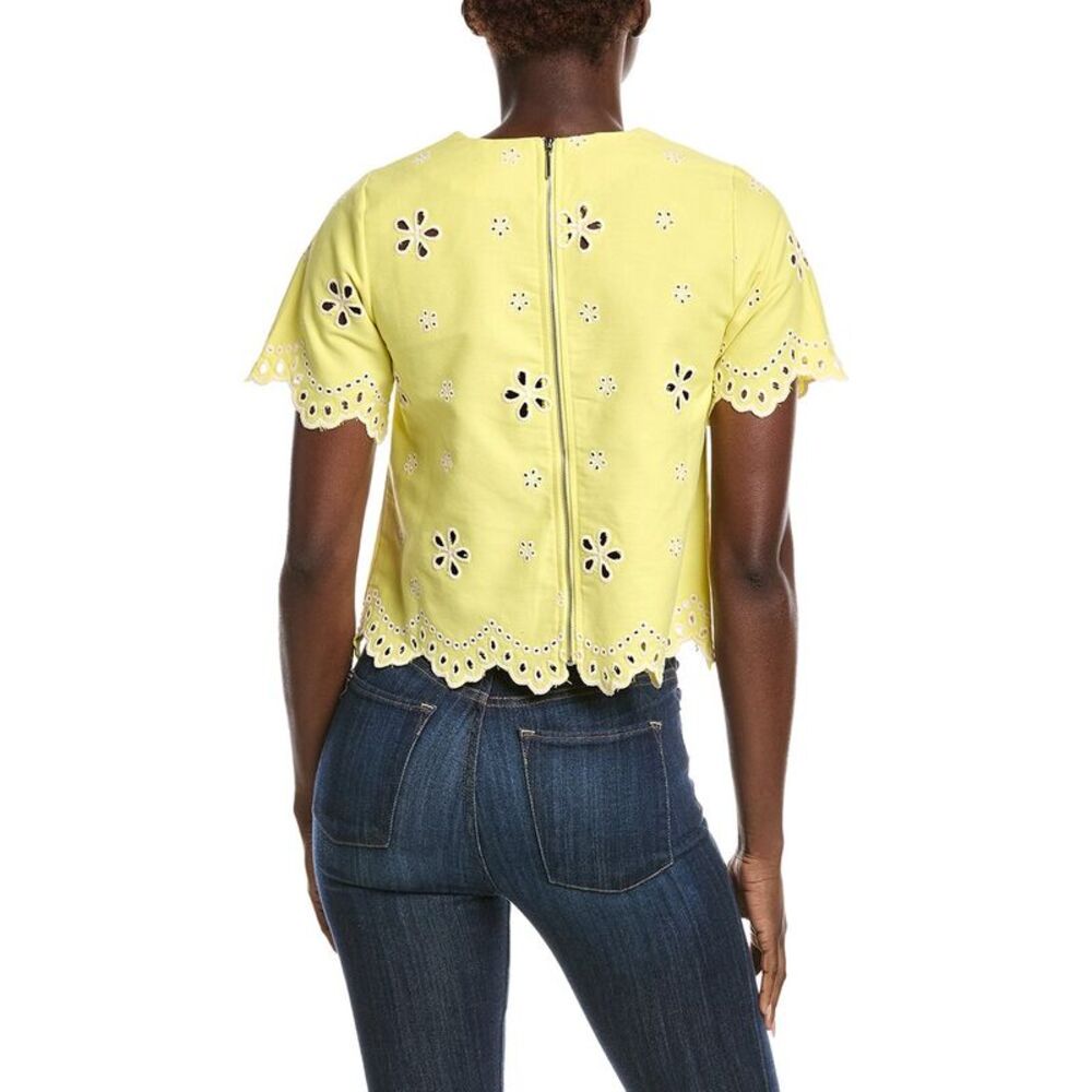 Gracia Womens  Embroidered Eyelet Crop Top, Yellow - Picture 2 of 3